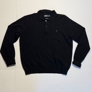 RALPH LAUREN Vintage Men's 100% Lambs Wool Black Polo Sweater Preppy Minimal XXL